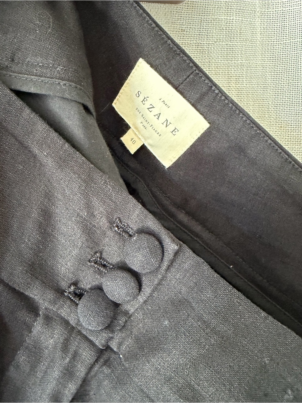 Sezane Black Linen Button-Front Trousers